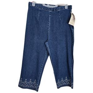 BILL BLASS Vintage Denim Capri Pants Boho Embellished Deadstock 16